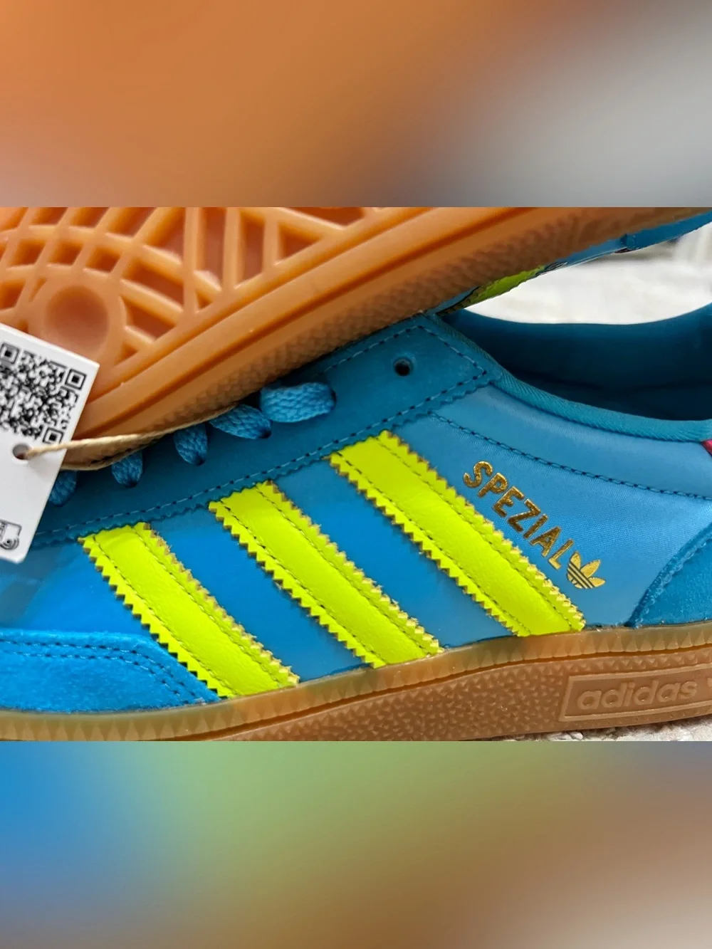 adidas Handball Spezial Bright Blue Sneakers with Neon Yellow Stripes and Pink